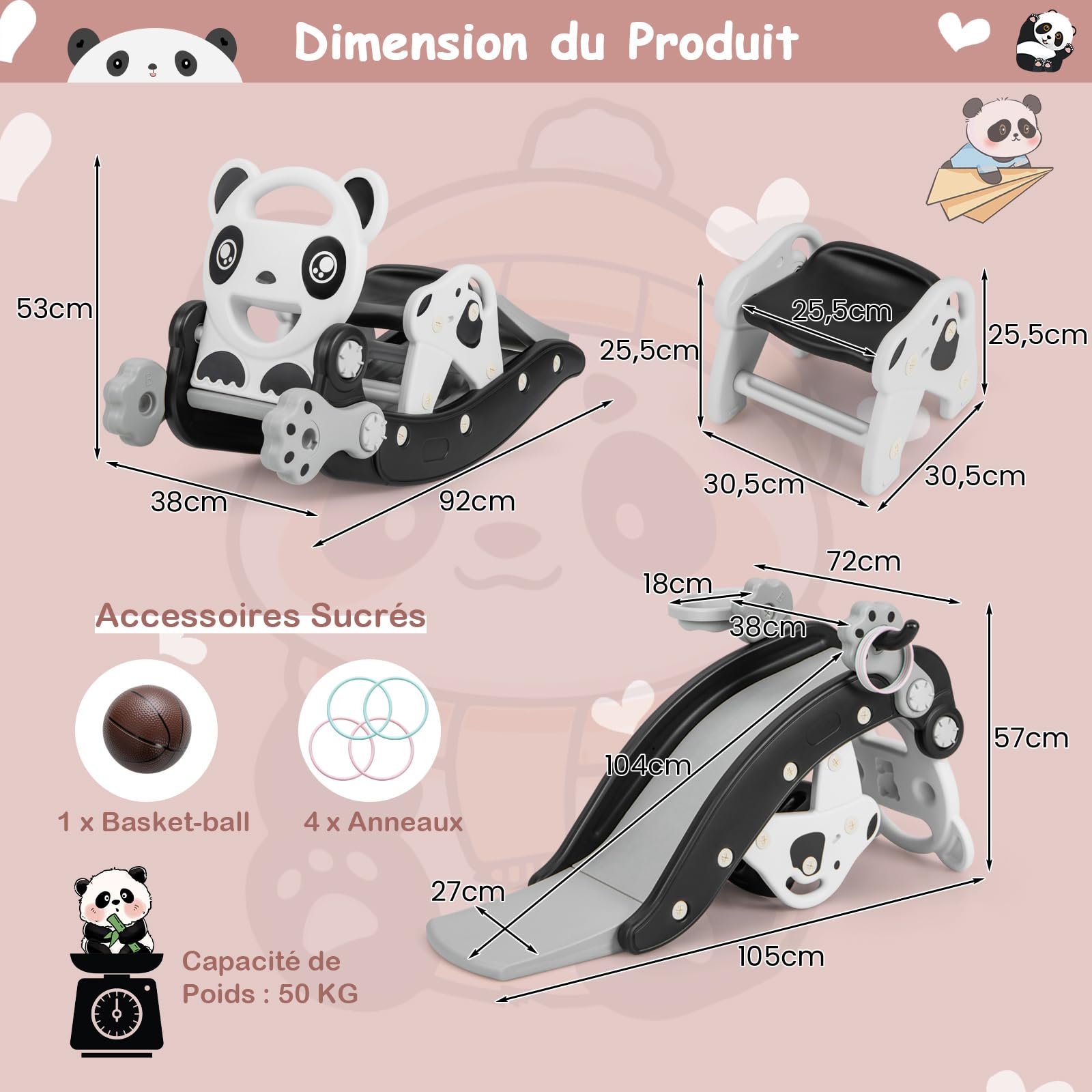 Toboggan 4 En 1 Pour Enfant - Avec Cheval à Bascule Et Panier De Basket Pour Intérieur Et Extérieur