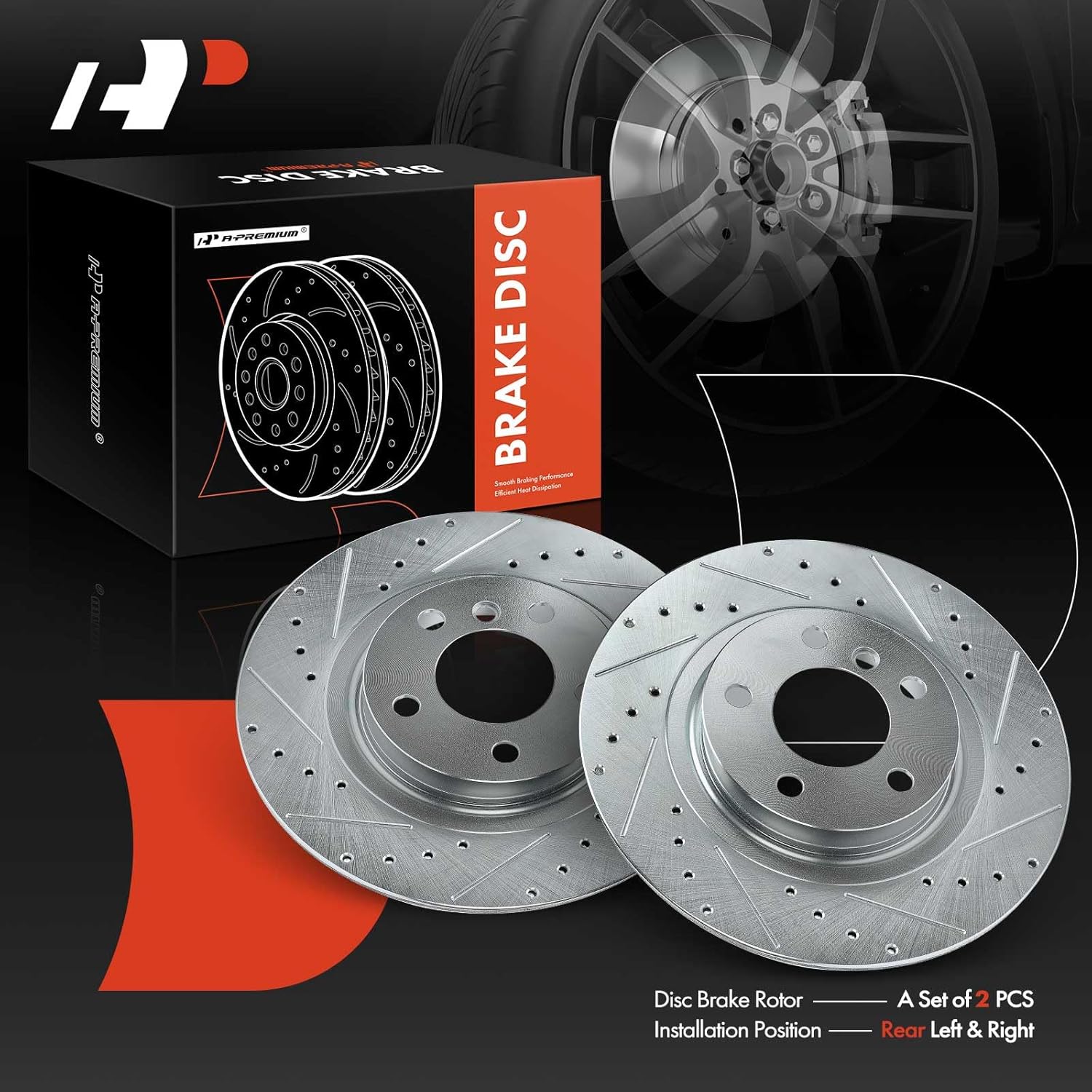 A-Premium 12.99 inch (330.00mm) Rear Drilled and Slotted Disc Brake Rotors Compatible with BMW Models - X3 2011-2017, X4 2015-2018, 2-PC Set