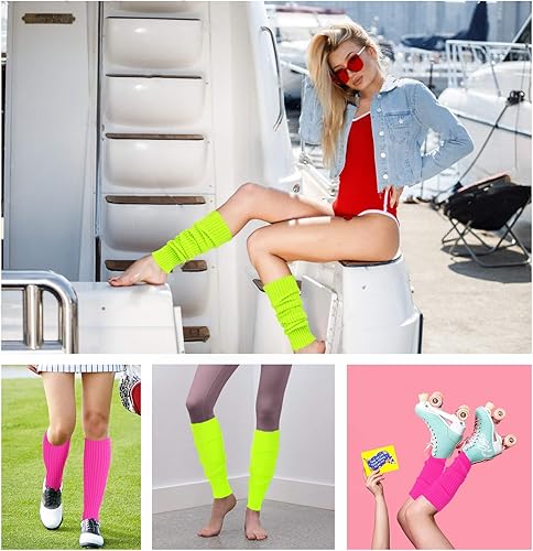 Miniatura 5 de V28 calentadores de piernas acanalados para mujer, estilo años 80, para fiestas deportivas