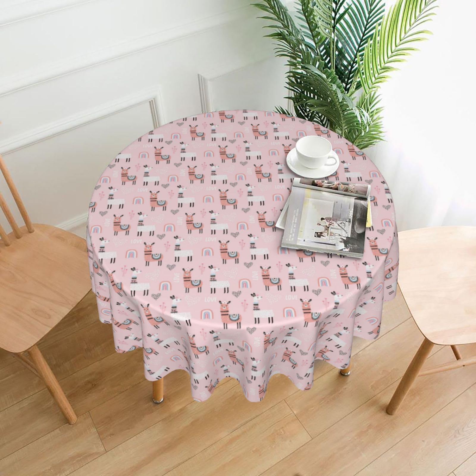 Nbtghga Llama. Print Tablecloth Round Border Table Cloth Cover Decorative For Party Holiday Dinning Tabletop Home