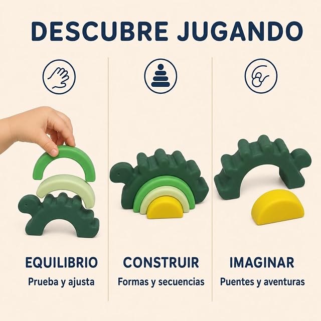 Foto 4 de 8 de Weibo - Dinosaurio Verde de Construcción Libre - Silicona Alimentaria - Juguete Sensorial Montessori