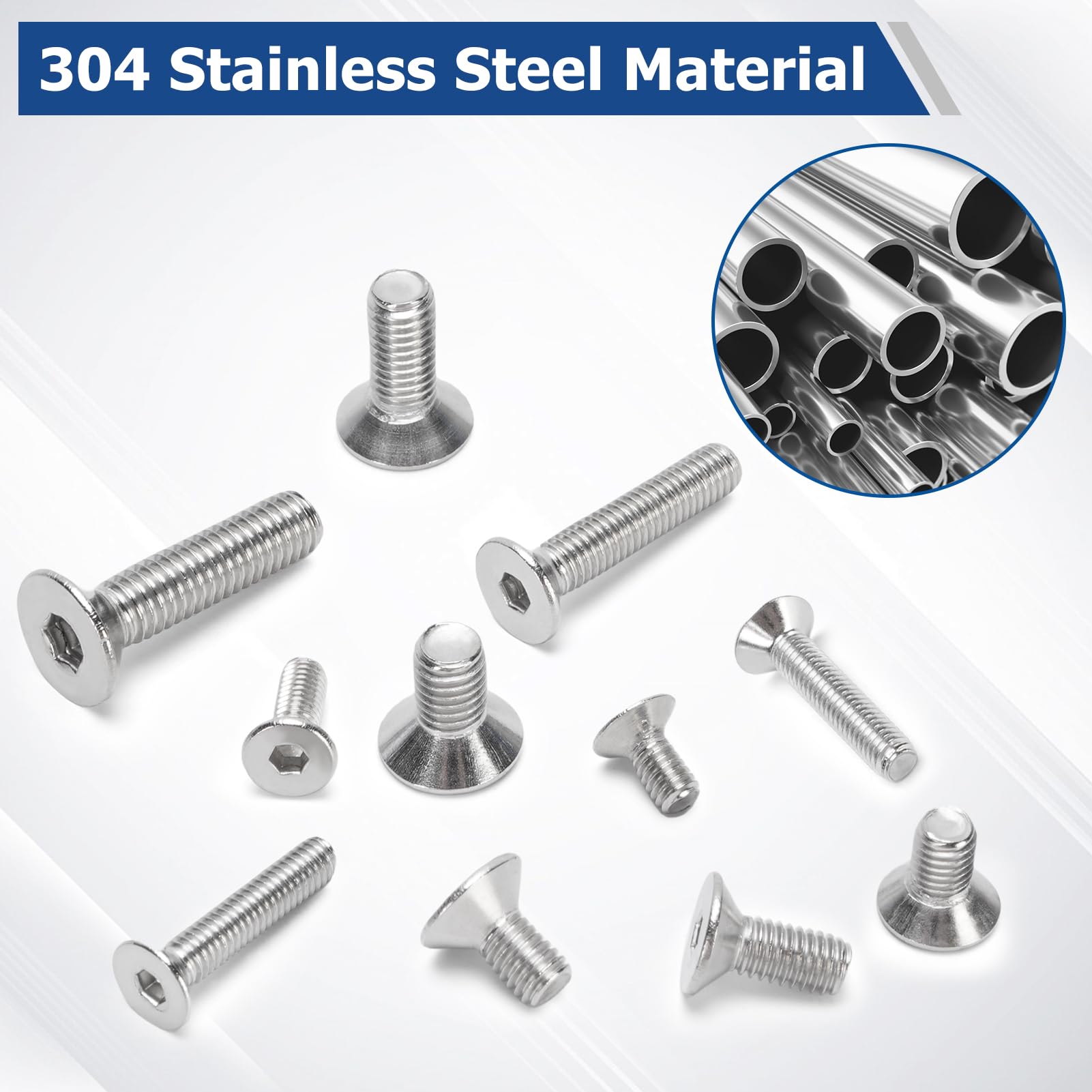 Juego de 260 tornillos planos M4/M5/M6 Hex Socket Acero Inoxidable 304, incluye estándar alemán A2-70 Flat Head Hex Socket Acero Inoxidable 304 tornillos para la industria electrónica