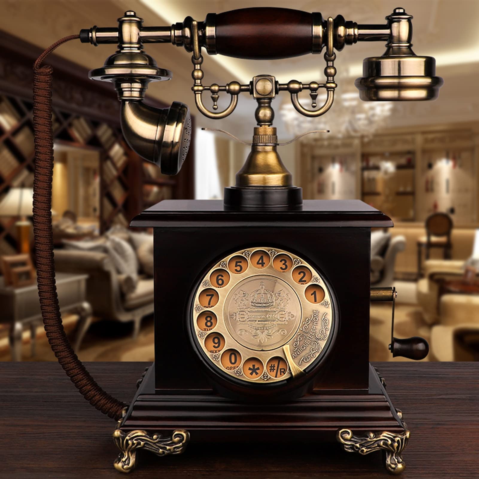 Téléphone à l'ancienne avec cadran rotatif en bois pour un cadeau mémorable