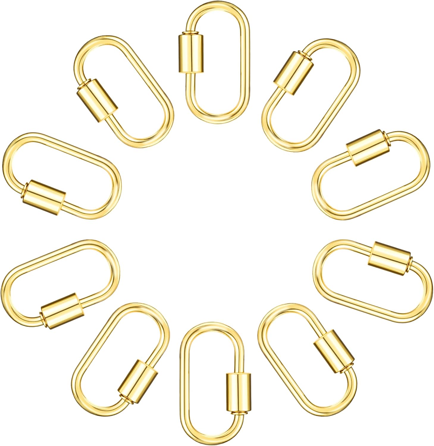 10 Pcs Gold Carabiner Clasp Oval Jewelry Carabiner Clasp Brass Screw Lock Keychain Lock Key Rings Gold Screw Keychain Ring for DIY Necklace Bracelets Jewelry Making