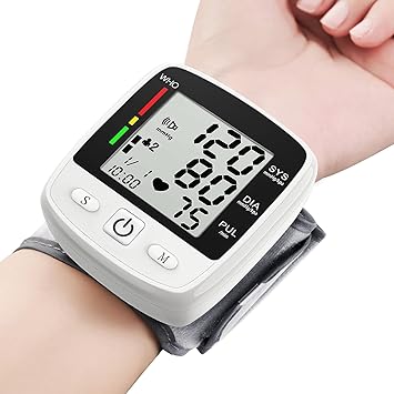 Blood Pressure Monitor Digital Wrist BP Machine Automatic Adjustable Cuff 5.3 to 7.7 in with 2 Users 180 Memory Voice Broadcast Large LCD Display USB Charging Cable Carrying Case