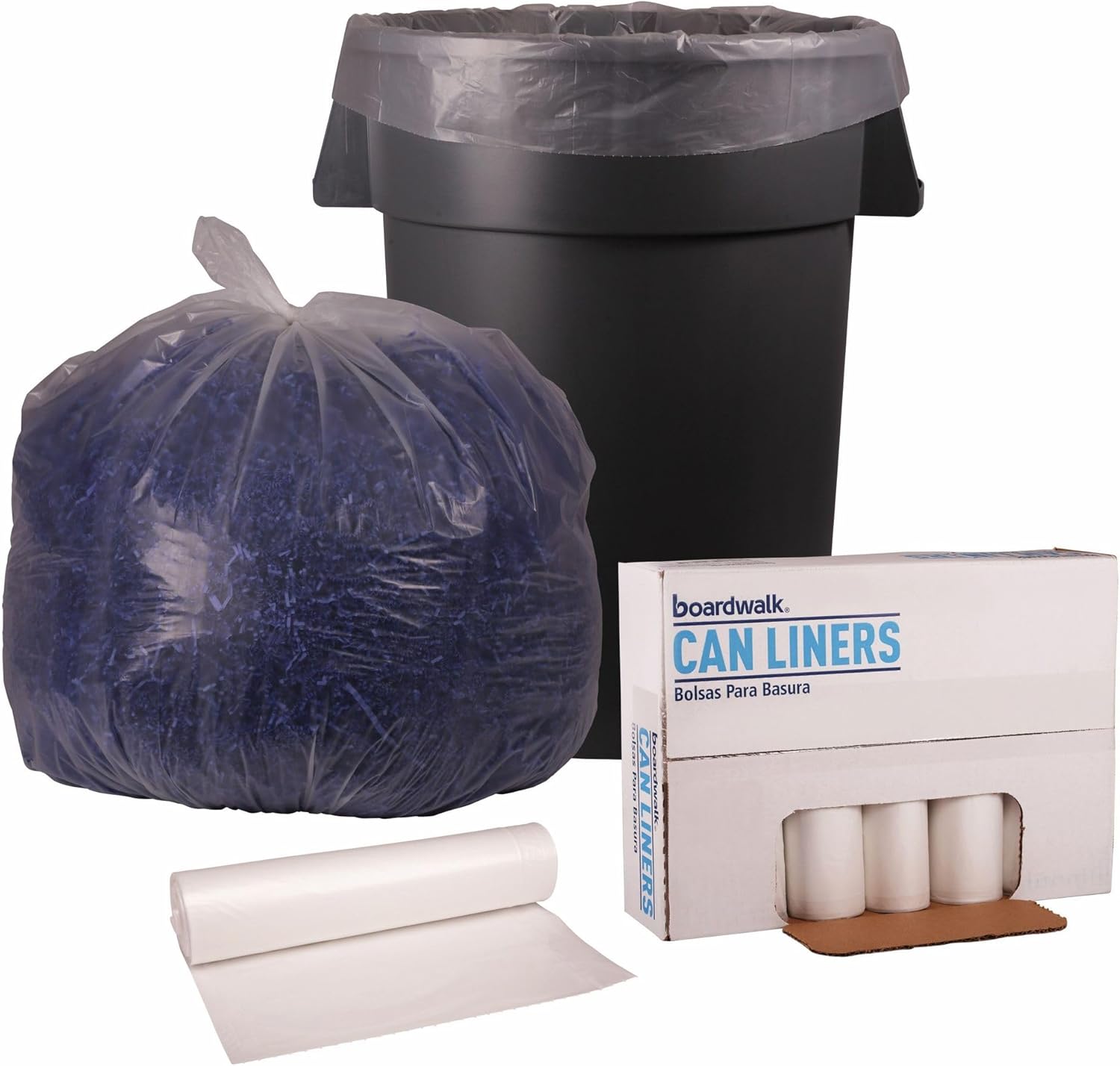 Boardwalk Recycled Low-Density Polyethylene Can Liners, 45 Gallon Garbage Bags, 1.4 mil, 40" x 46", Clear, 10 Bags/Roll, 10 Rolls/Carton