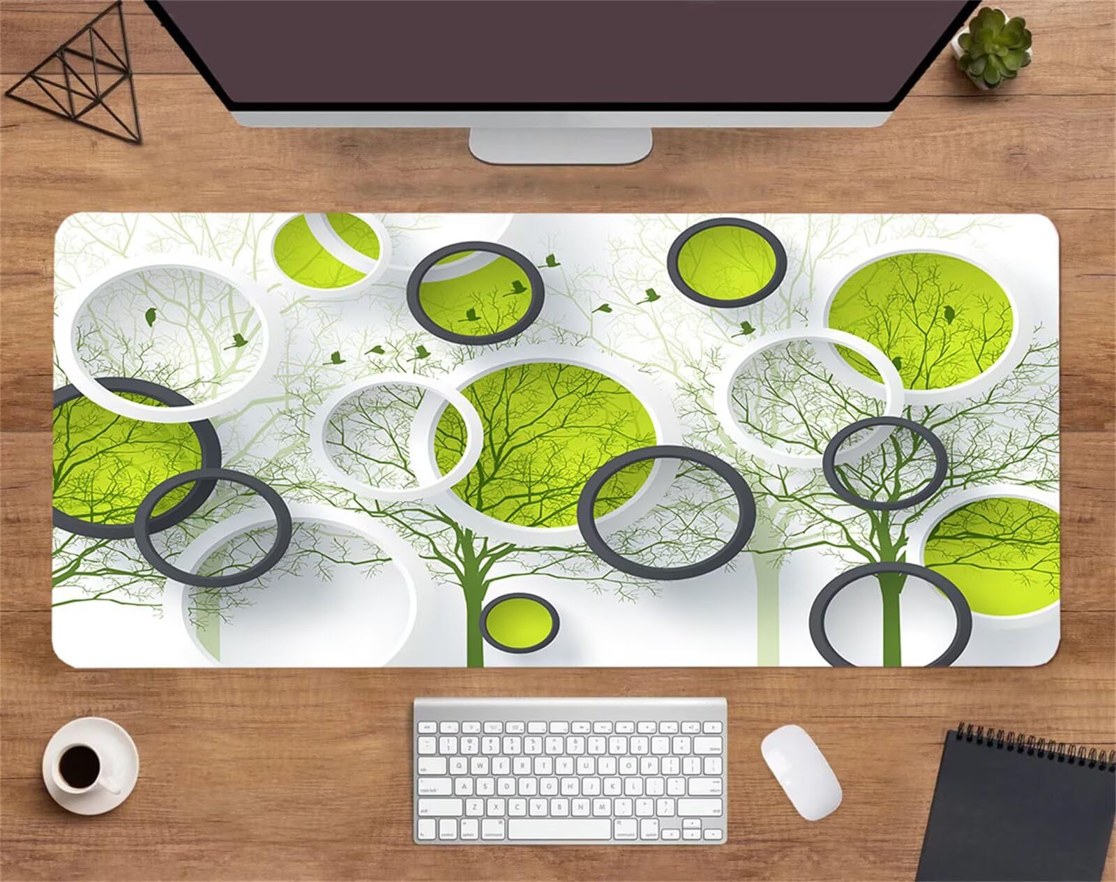 Alfombrilla Ratón XXL 1200x600x2mm Mouse Pad Grande Gaming,Alfombrilla Antideslizante,Tapete Escritorio con Bordes Cosidos,Alfombrilla Ratón para Jugadores, PC, Oficina, Paisaje de árboles Verdes