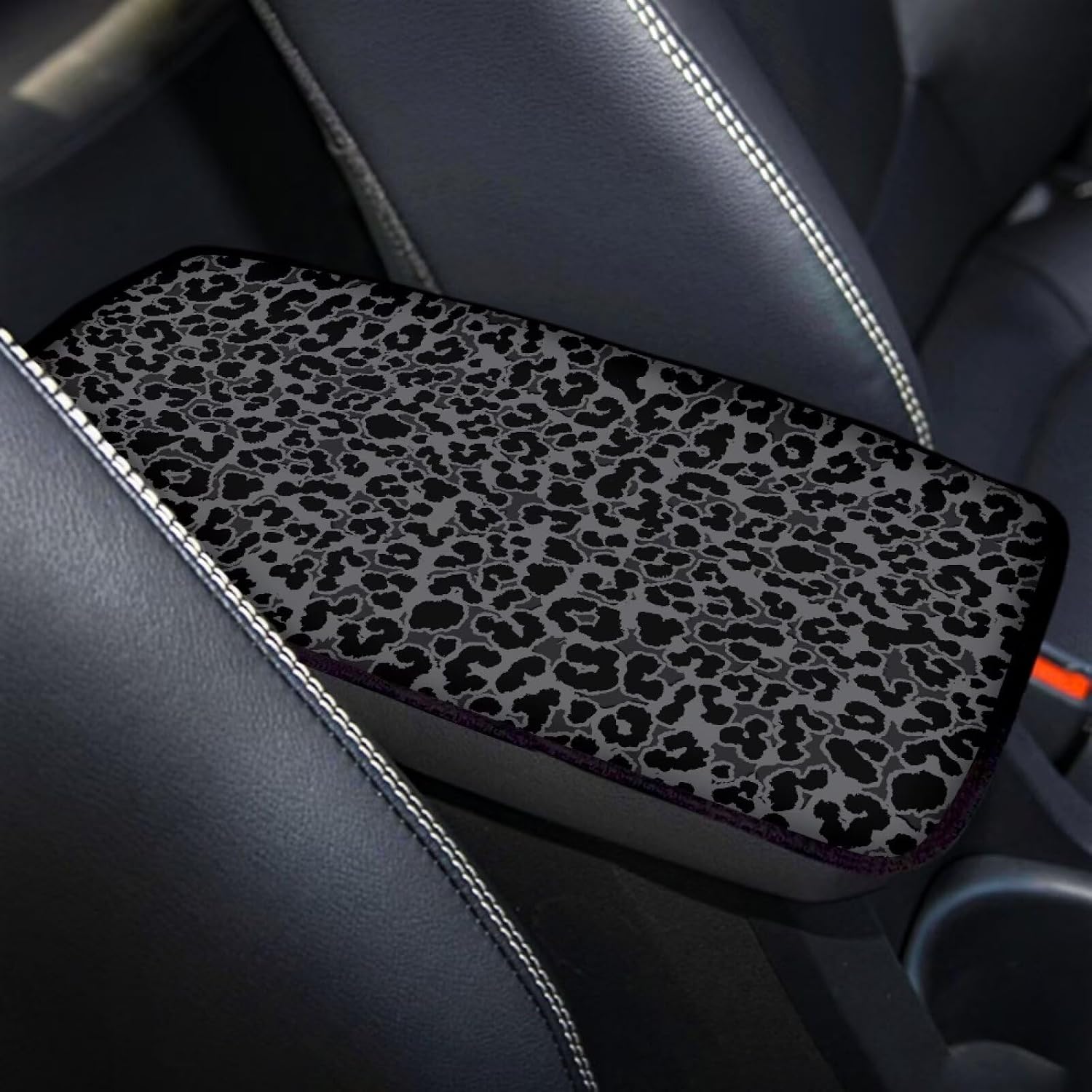 Dreaweet Black Leopard Print Car Center Console Cover Cheetah Print Car Accessories for Women Arm Rest Cover for SUV Sedan Non-Slip Comfortable Car Armrest Cover Pad,Easy to Install