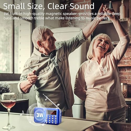Vista 26 de PRUNUS Mini radio portátil AM FM Radio de bolsillo con MP3, linterna LED, radios digitales soporte de altavoz micro tarjeta SD/TF/USB, ahorro