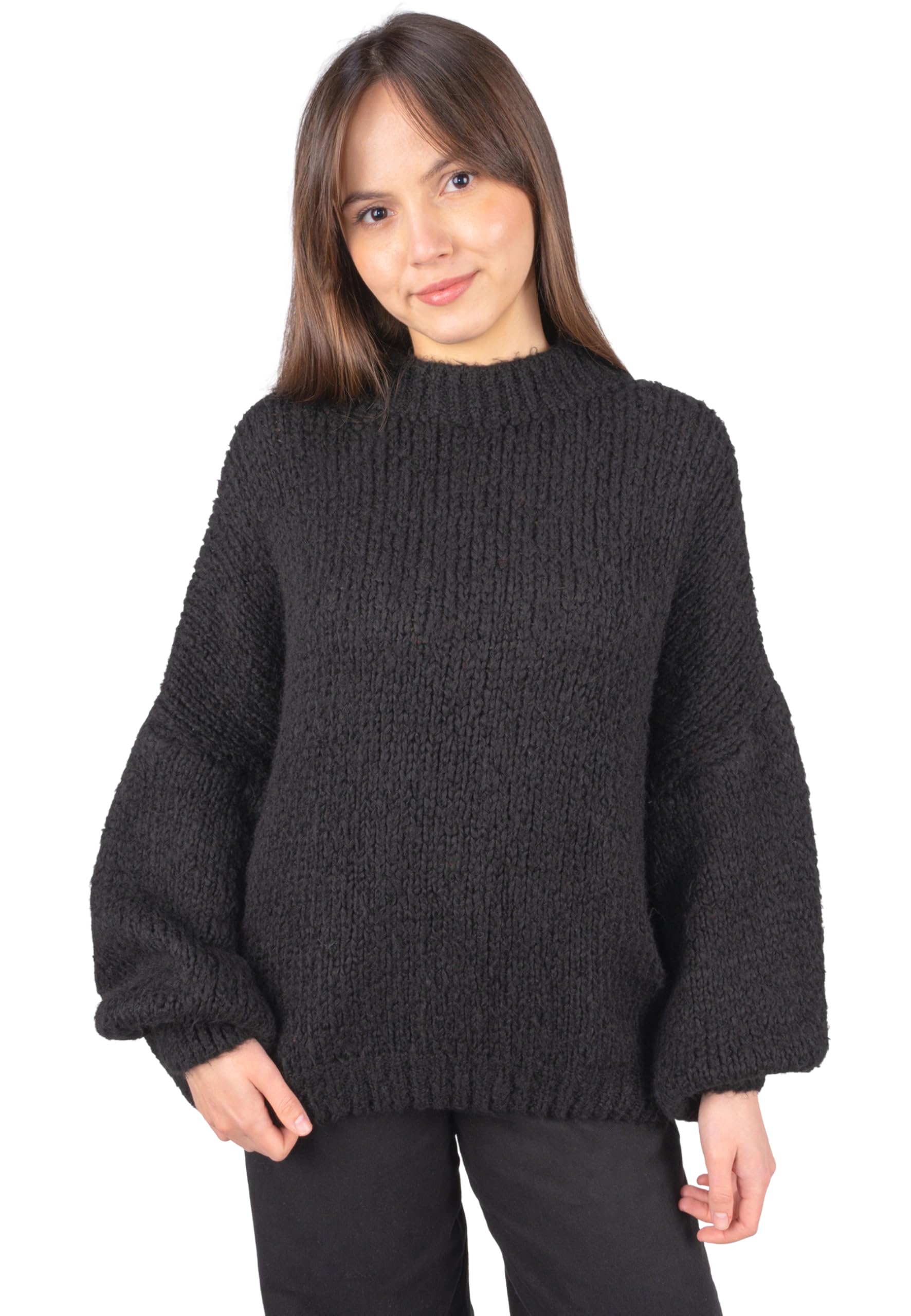 Strickpullover Adelina Damen - Kuscheliger Woll-Mix Grobstrick mit Rundhalsausschnitt - Weicher Pulli für Büro und Freizeit OneSize Gr. 36-42