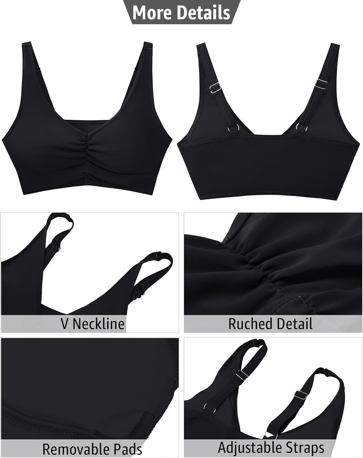 GRAPENT Bikini Tops for Women Ruched Cropped Tankini Tops Beach Adjustable Straps Bathing Suit Padded Swimwear Top Only - Image 5