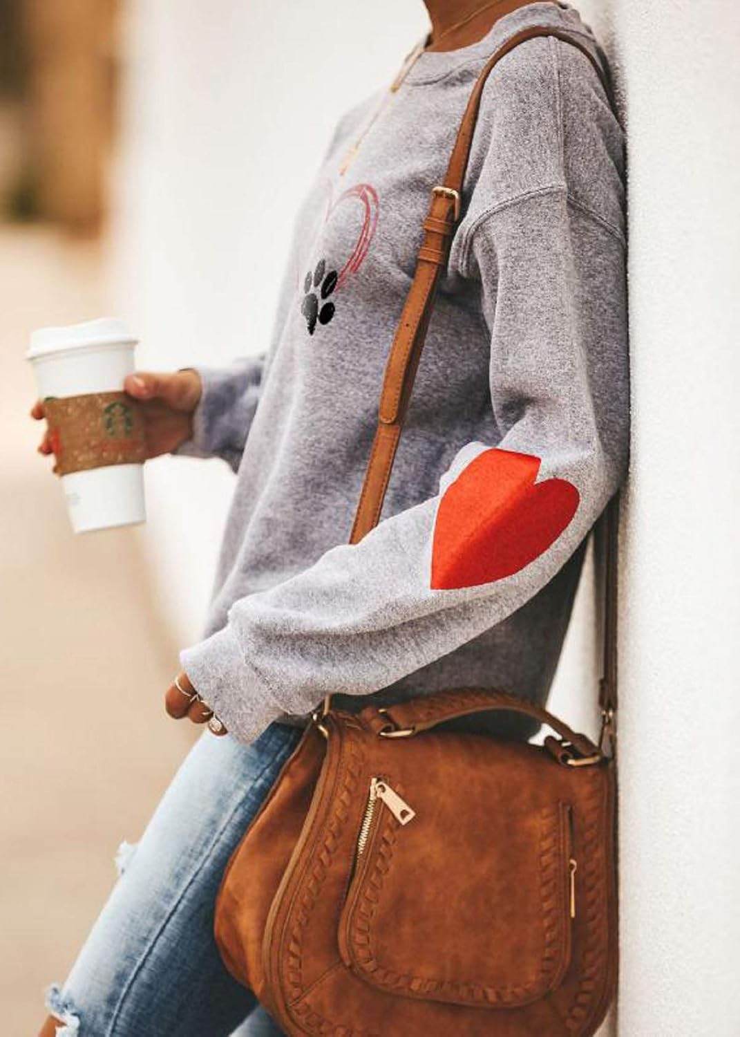 Love Heart Dog Paw Sweatshirts Dog Mom Pullover Tops Women Long Sleeve Sweater Blouse - Image 3