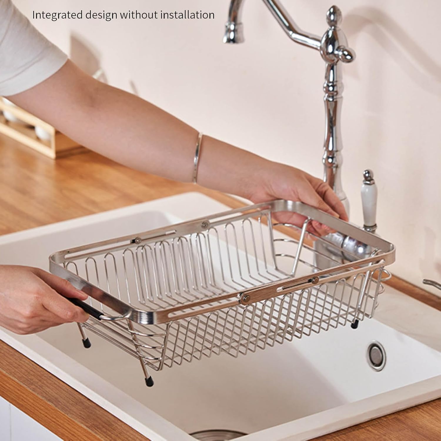 Quick Drying Adjustable Dish Drainer Basket with Corrosions Stainless Steel Meshes Flexible Kitchen Organizers Stainless Steel Drainer Basket