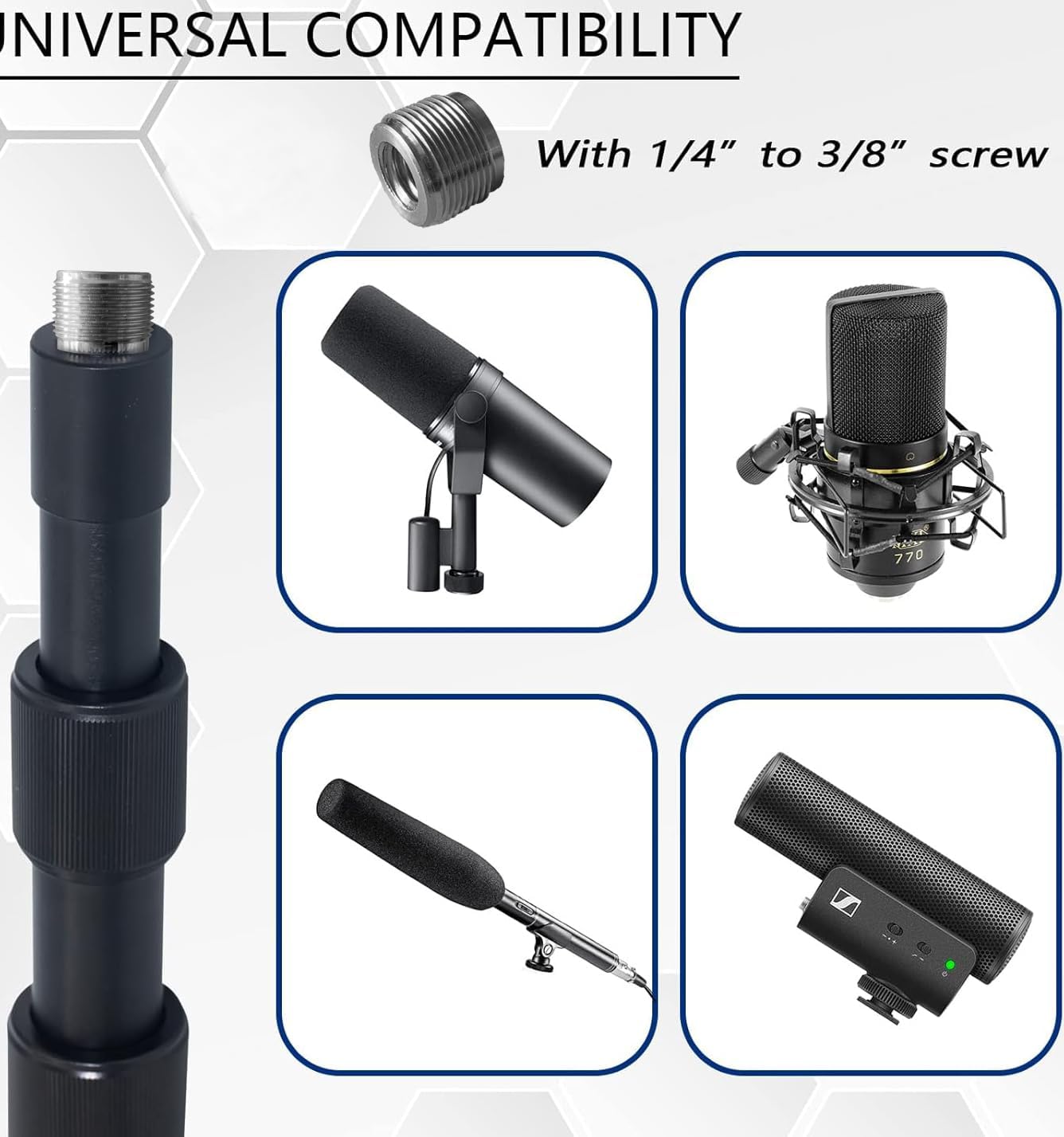 Boom Pole for Shotgun Mic, Professional Boom Mic Pole for Video Recording，3-Section Extendable Rod From 3.1ft to 8.3ft Adjustable Length with 1/4" and 3/8" to 5/8" Threads