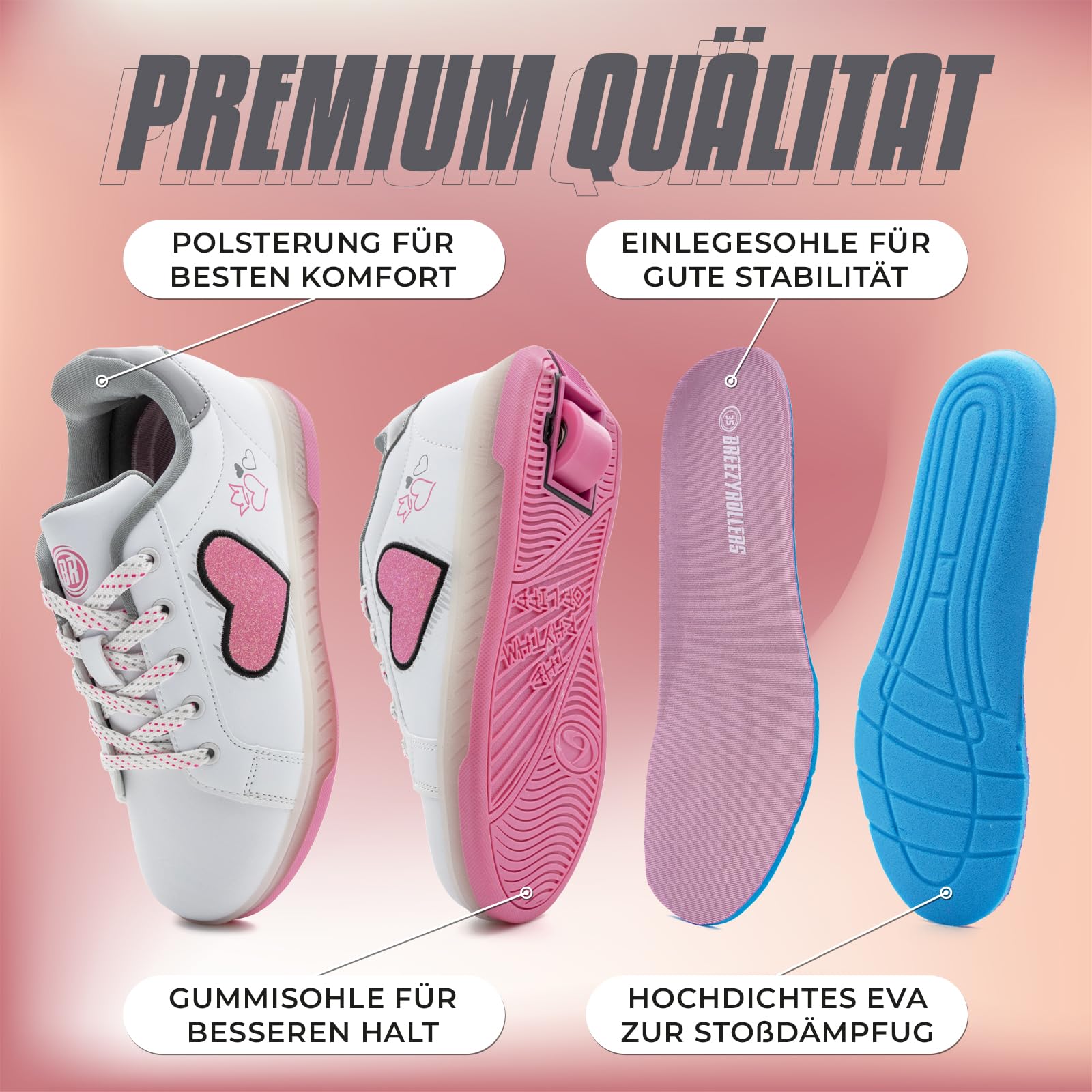 Breezy Rollers LED Schuhe mit Rollen für Kinder I Patentiertes Klick-System I Leuchtende Rollschuhe für Mädchen & Jungen