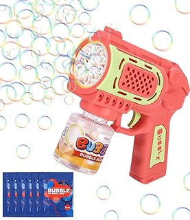 مسدس فقاعات كهربائي من جوكسيري مع ضوء ليد ومسدس فقاعات صابون سائل سعة 150 مل للصيف والانشطة الخارجية واعياد الميلاد والحفلات، وردي