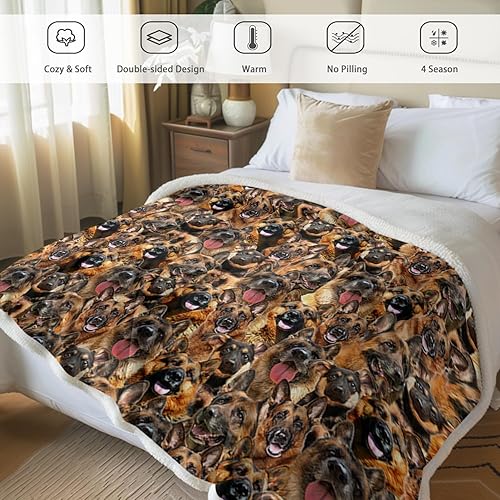 Miniatura 2 de BlessLiving Manta mullida de perros para niños y adultos, manta de vellón reversible con patrón de animales (perro pastor alemán, individual, 60 x