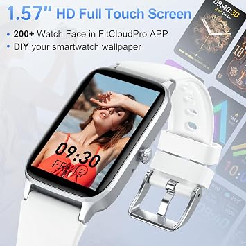 Smart Watch for Men Women, 1.57HD Smartwatch with Answer/Make Calls, New Fitness Watch with Heart Rate Sleep Monitor, Pedometer IP68 Waterproof with 110+ Sport Smart Band for Android iOS White