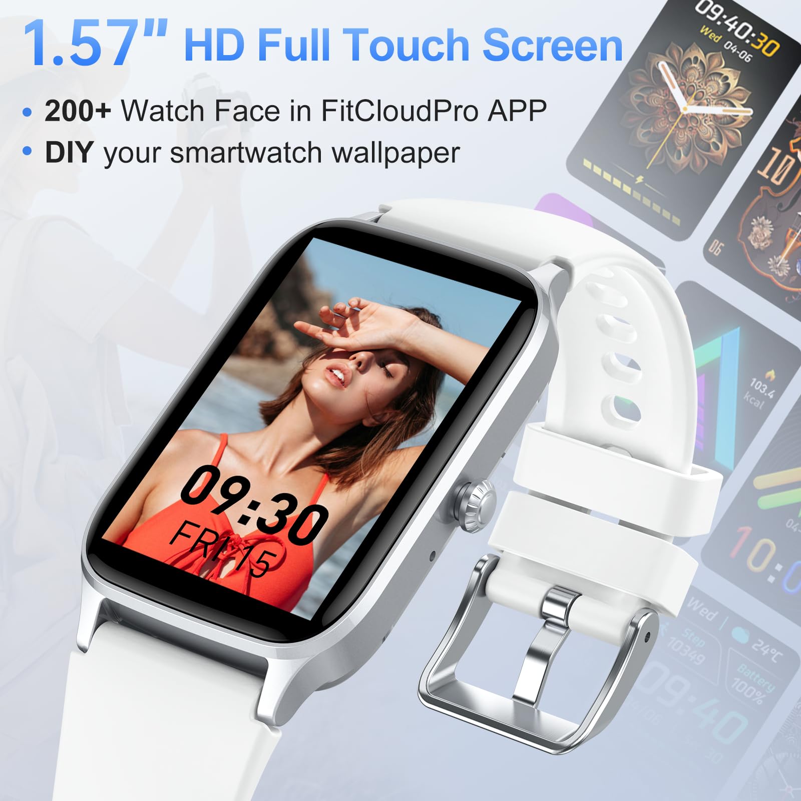 Reloj Inteligente Hombre Mujer, 1.57'' HD Smart Watch Llamadas Bluetooth, Pulsómetro Monitor de Sueño Podómetro Smartwatch, 110+ Deportivos Modos Pulsera Actividad, Impermeable IP68 Android iOS Rosa