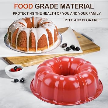 2 Pcs 23cm Round Cake Tins, Non-Stick Fluted Mould, Red