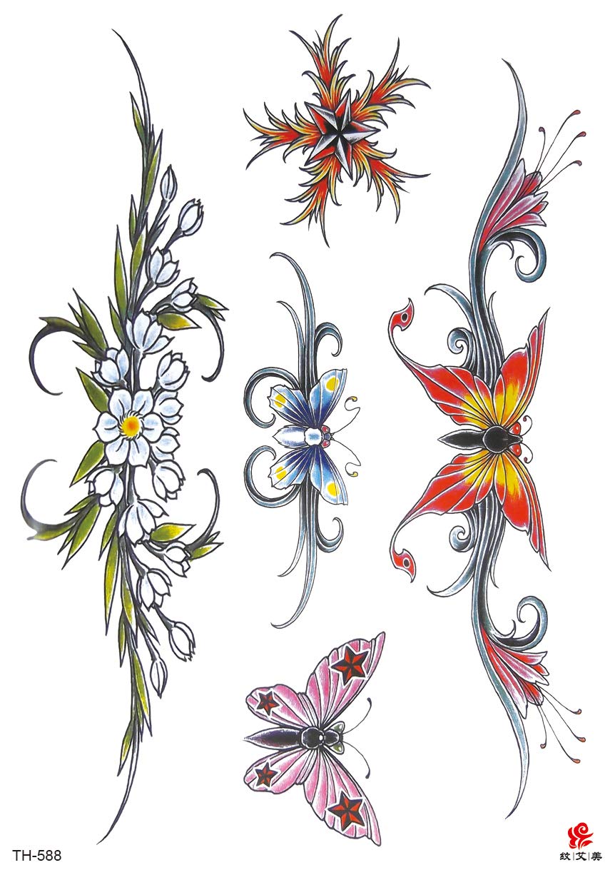 Amazon.com: Butterfly Flower Tramp Stamp Large 8.25" Temporary arm Tattoo  Tribal Wholesale Temp Tattoos for Halloween Make-up : Beauty & Personal Care