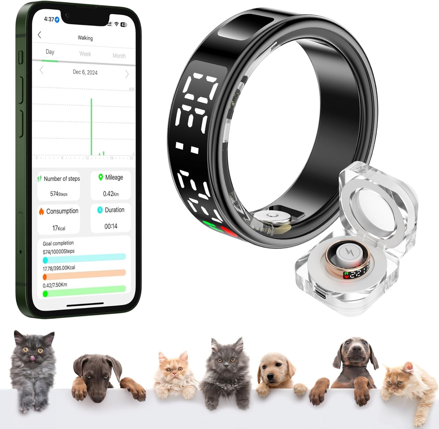 2025 New Smart Ring for Men & Women Multifunction Display Screen Sleep/Heart Rate/Health Tracker Fitness Smart Ring Female Cycle Tracking Air Gesture Control