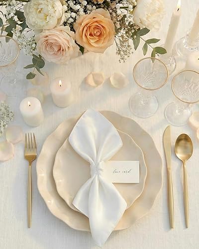 Miniatura 4 de LIYH - 24 platos de plástico reutilizables, platos irrompibles, platos de plástico festoneados, aptos para lavavajillas, juegos de platos de marfil,