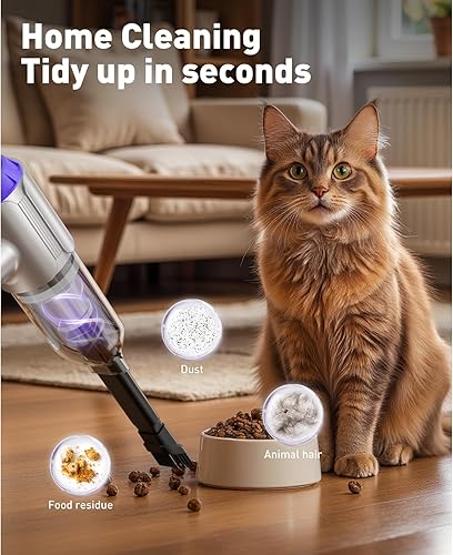 Miniatura 4 de Aspirador de mano inalámbrico con motor sin escobillas, mini plumero de aire de alta potencia de 21000 PA, teclado 7 en 1, aspiradora portátil con