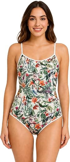 Tropical Bloom Women's Floral One-Piece Swimsuit, Slim Fit, Adjustable Tie-Back, Botanical Print Beachwear