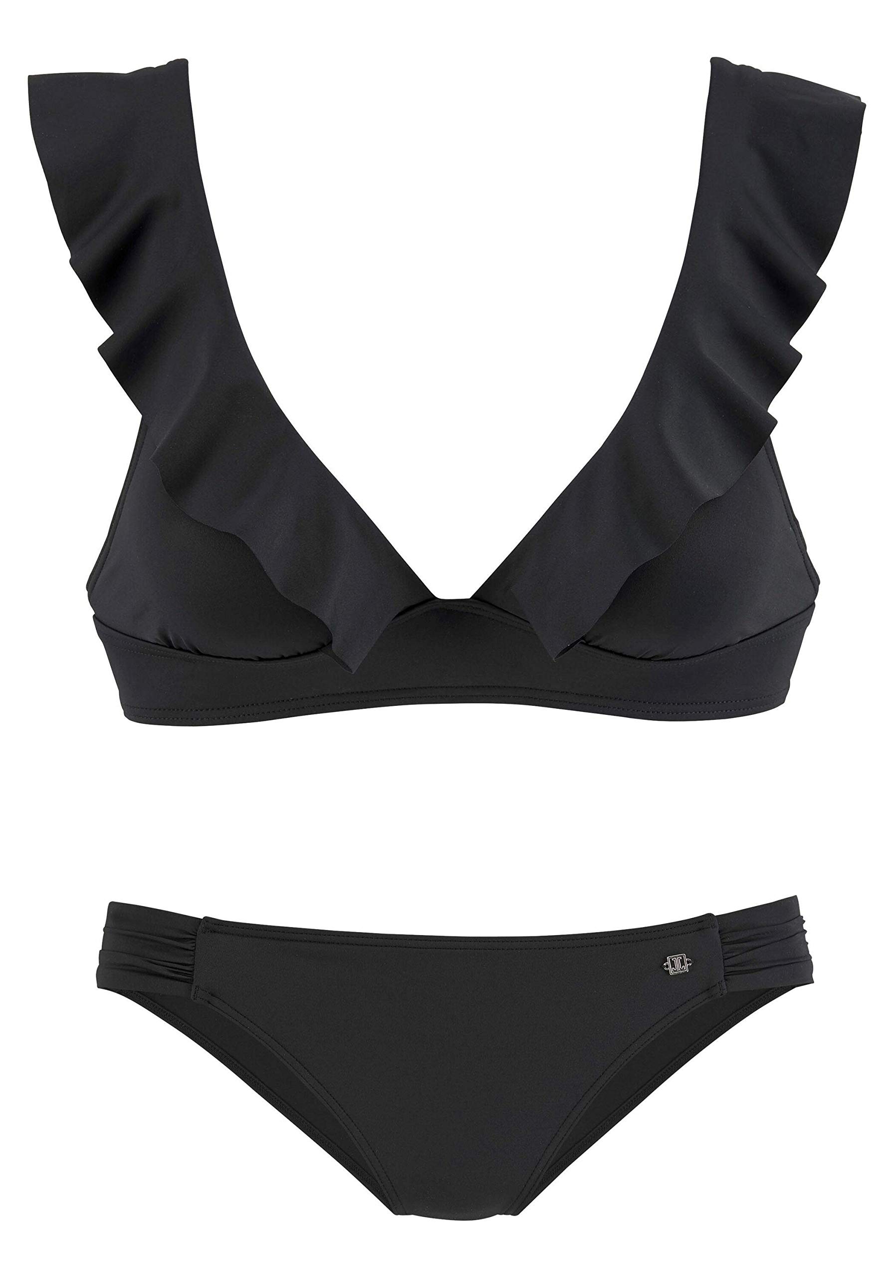 JETTE Triangel-Bikini Damen 36 Cup A/B Schwarz Bralette mit Volant