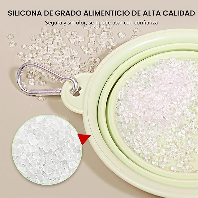 Foto 3 de 6 de 2 Piezas Tazón Plegables de Silicona para Mascotas con Mosquetón, Bowl para Alimentar Mascotas, Tazón Plegable