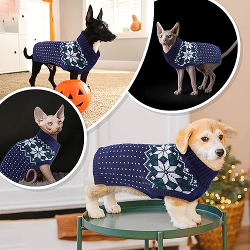 Miniatura 7 de FUAMEY Suéter para perro, cálido suéter de Navidad para perro, vestido clásico de cuello alto, suéteres de punto para clima frío para perros
