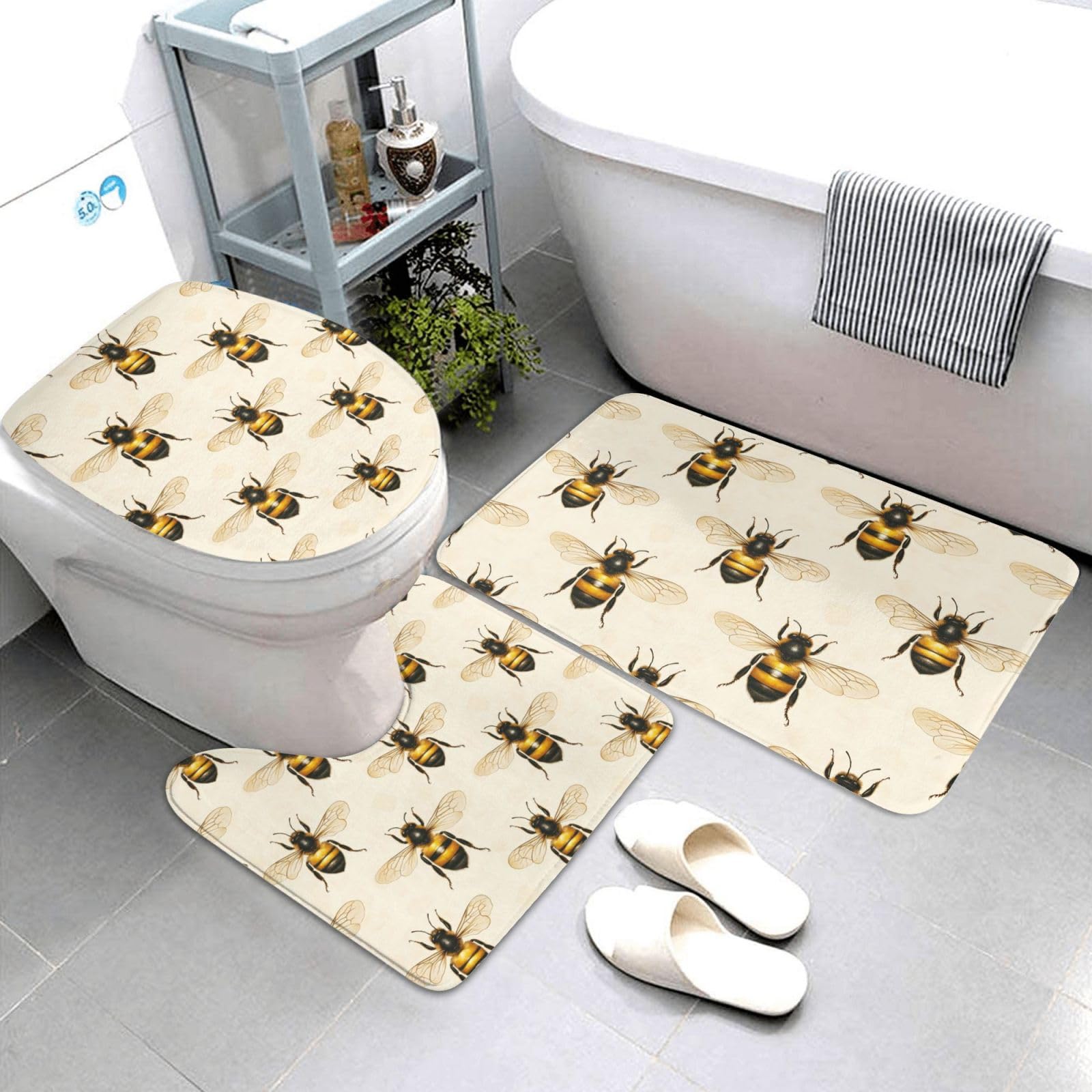 Tapis de bain absorbant en forme de U fini les sols mouillés lot de 3 tapis lavables abeille