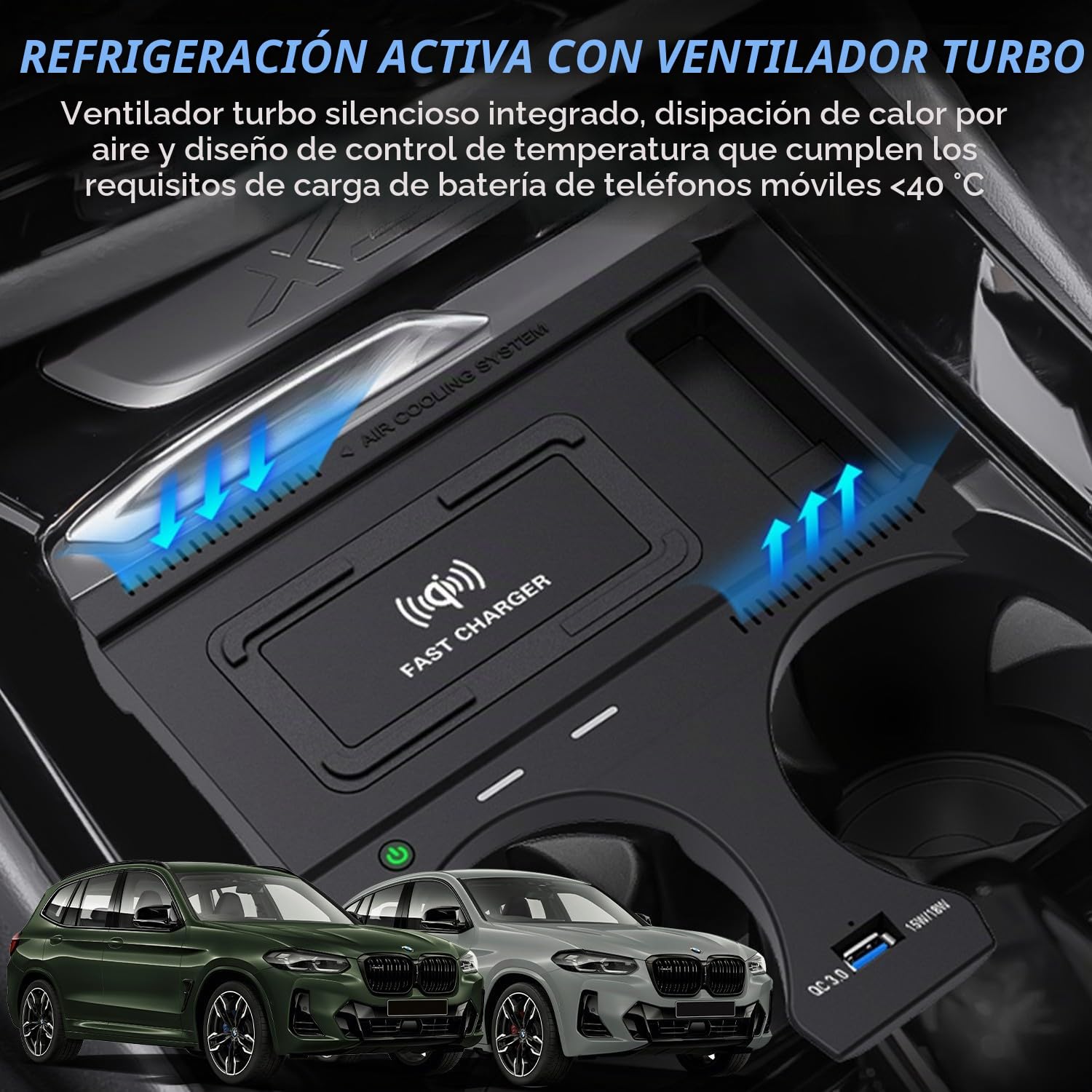 Cargador Inalámbrico Coche para BMW X3/X3M G01 2018-2023 BMW X4/X4M G02 2019-2023, Carga Rápida Teléfono Cargador para BMW X3 sDrive30i/X3 xDrive30i/X3 M40i/X4 xDrive30i/X4 M40i Accesorios