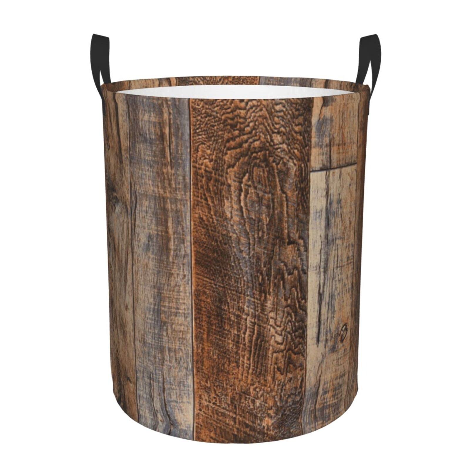 Brown Wooden/Round Laundry Hamper Baskets Large Dirty Clothes Storage Basket With Handles Collapsible Circular Hamper For Bedroom, Bathroom, Dorm