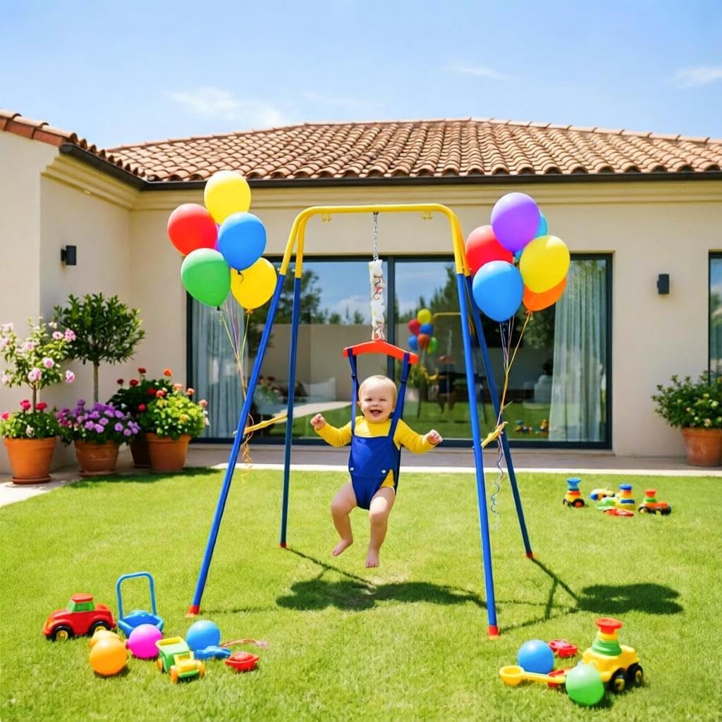 Baby Jumper with Stand for 6-24 Months, Baby Bouncer for Baby Girl/Boy, with Adjustable Chain, Infant Jumper for Indoor/Outdoor Play, Easy to Assemble & Store (with Stand)
