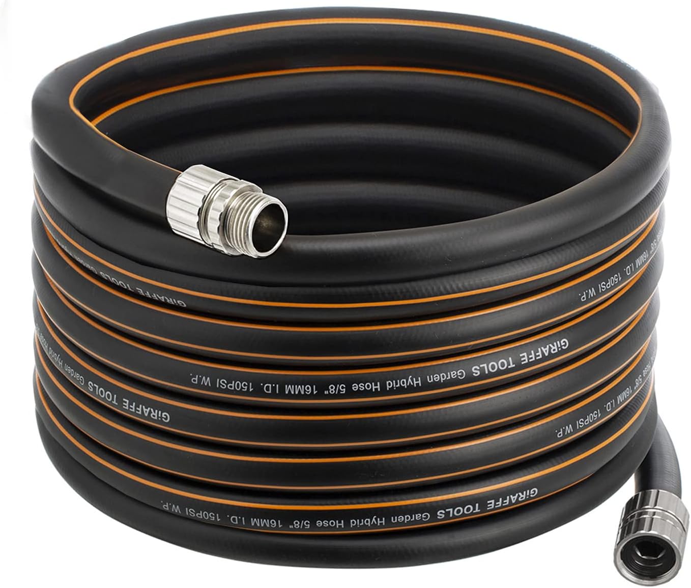 Giraffe Tools Hybrid Garden Hose 50 ft, 5/8" Rubber Water Hose with Custom Length, Heavy Duty, No Kink, Flexible Gardening Hose with Male to Female Fittings for Garden & Yard