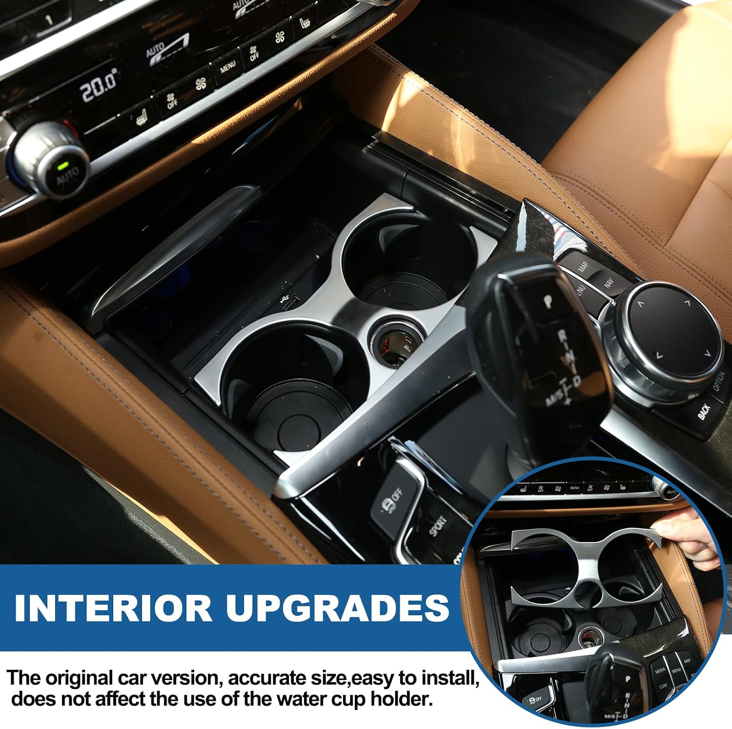 Car Central Control Cup Holder Cover Trim Compatible with BMW 5 Series G30 2018-2022 ABS 1PCS,Water Cup Holder Panel Protection Trim Frame Accessories (ABS Chrome)