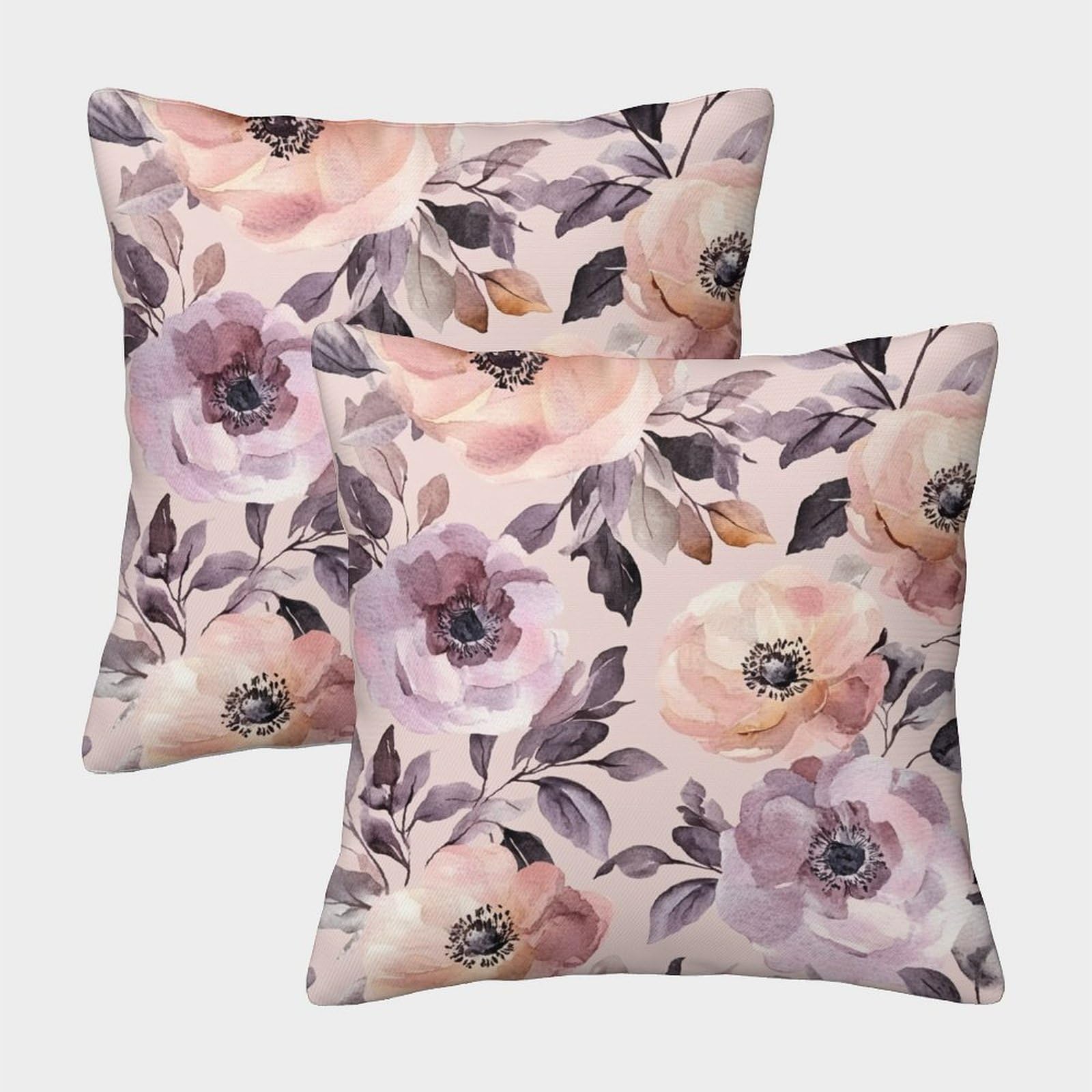 kaiyun 2 Pack Watercolor Style - Gray And Pink Flowers Pillow Case 40x40cm Throw Pillow Case,Modern Decoration Pattern for Terrace Sofa Bedroom Indoor Outdoor Party