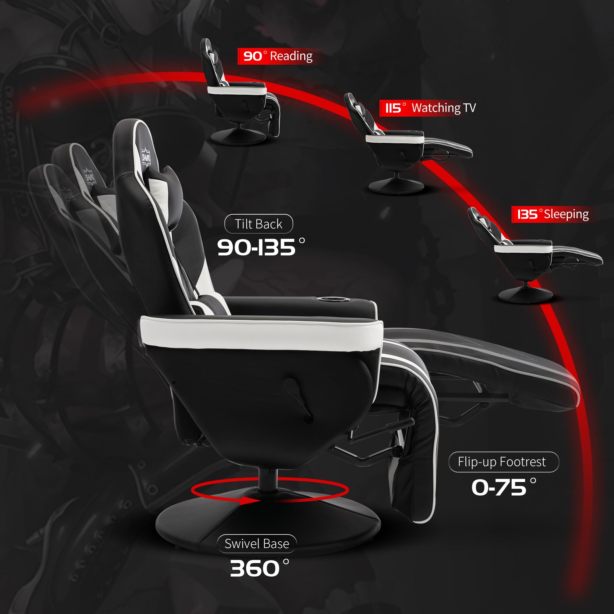 S*MAX Gaming Sessel Gaming Stuhl mit Fußstütze hoher Rückenlehne mit Verstellbarer Rückenlehne Becherhalter Seitentasche Gaming Stuhl für Erwachsene Large Weiß