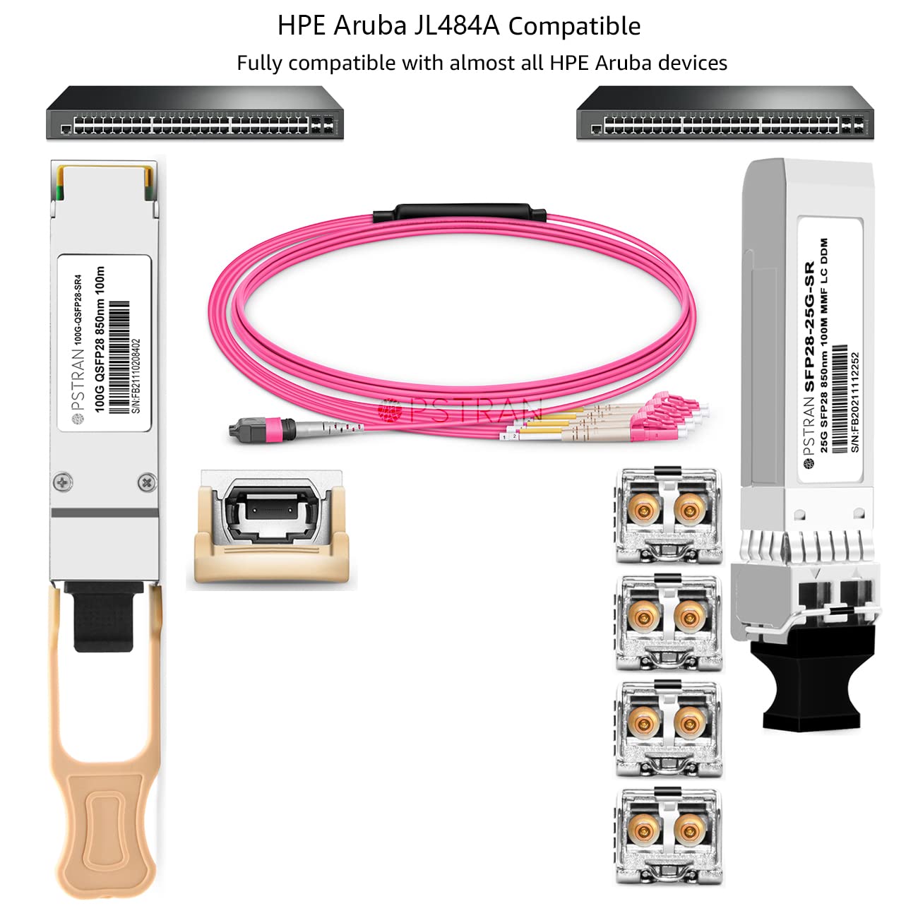 25GBASE-SR SFP28 Module émetteur-récepteur optique compatible avec HPE Aruba JL484A JQ074A JL074A 25G SFP28 850 nm 100 m DOM Duplex LC MMF