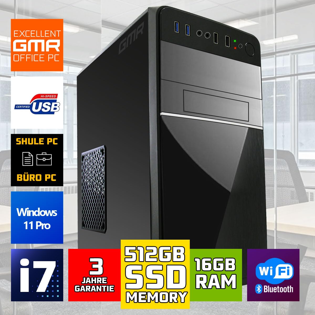 Core i7／新品 NVMeSSD 512G／16G／Win11／Office Intel i7 - Business Office Multimedia Computer mit 3 Jahre