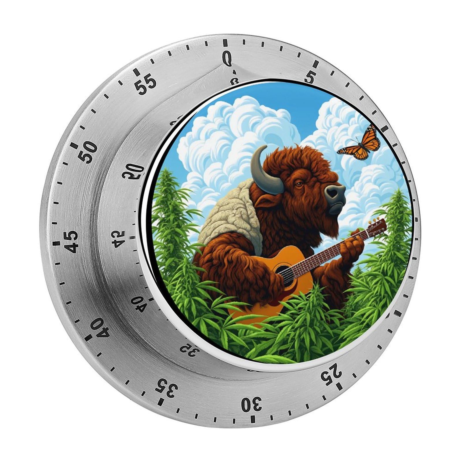 Bison Playing Guitar 60 Minute Wind Up Timer,Visual Mechanical Magnetic Timer with Loud Alarm for Kitchen