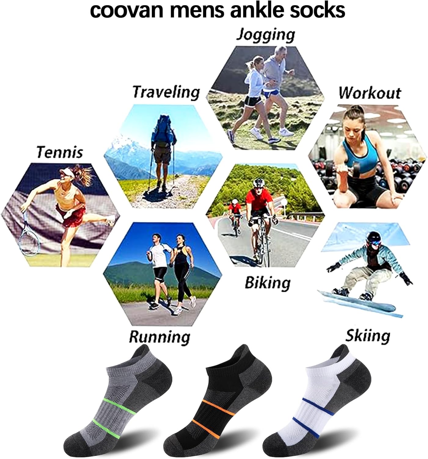 COOVAN Ankle Socks for Men 6 Pairs Athletic Low Cut Tab Running Breathable Cushiond Sock 6 Pack with Arch Support - Image 6