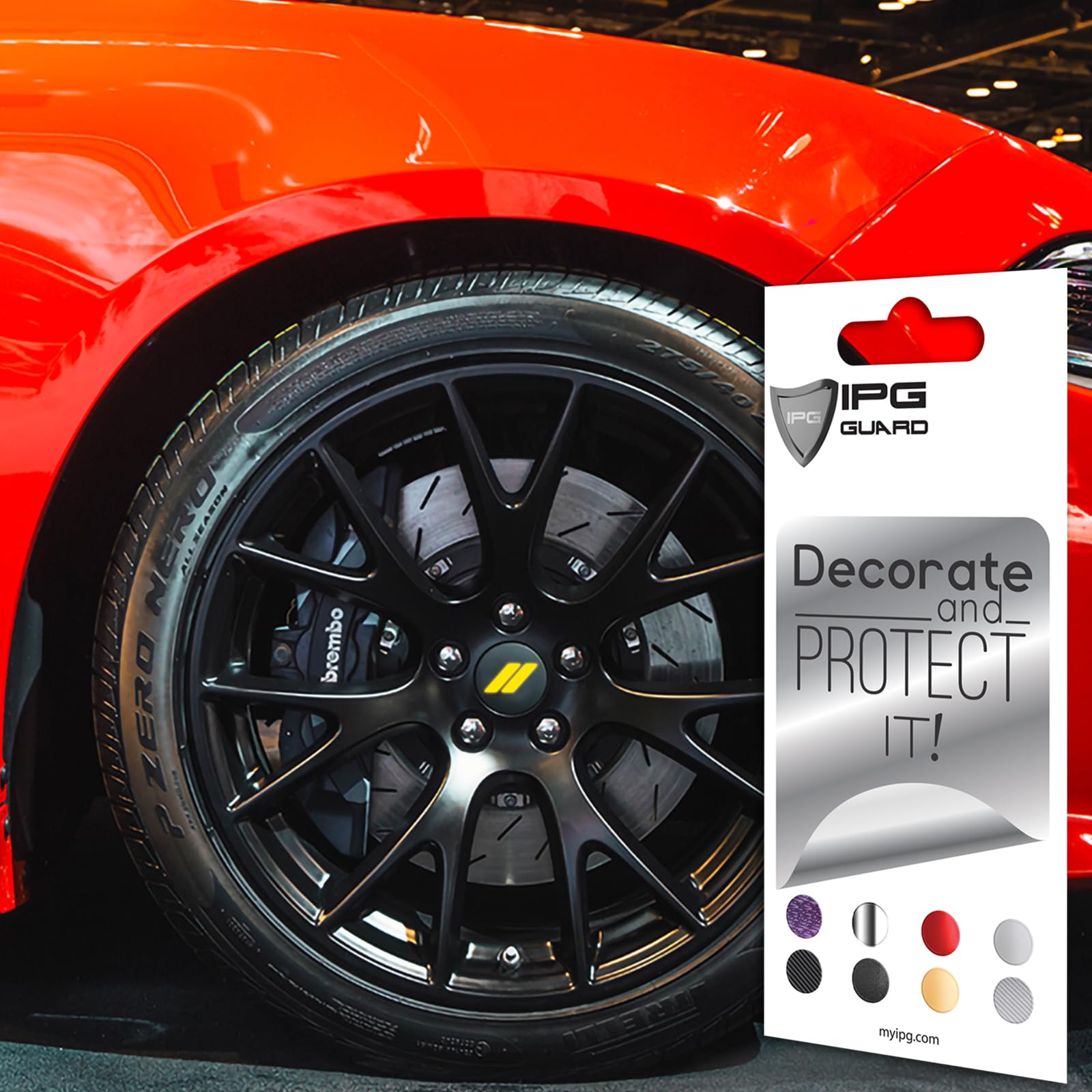 IPG Compatible for Dodge Charger Challenger Durango Wheel Center Cap Decal Sticker Wrap Kit Personalize Your Vehicle (Inner Logo, Reflective - Yellow)