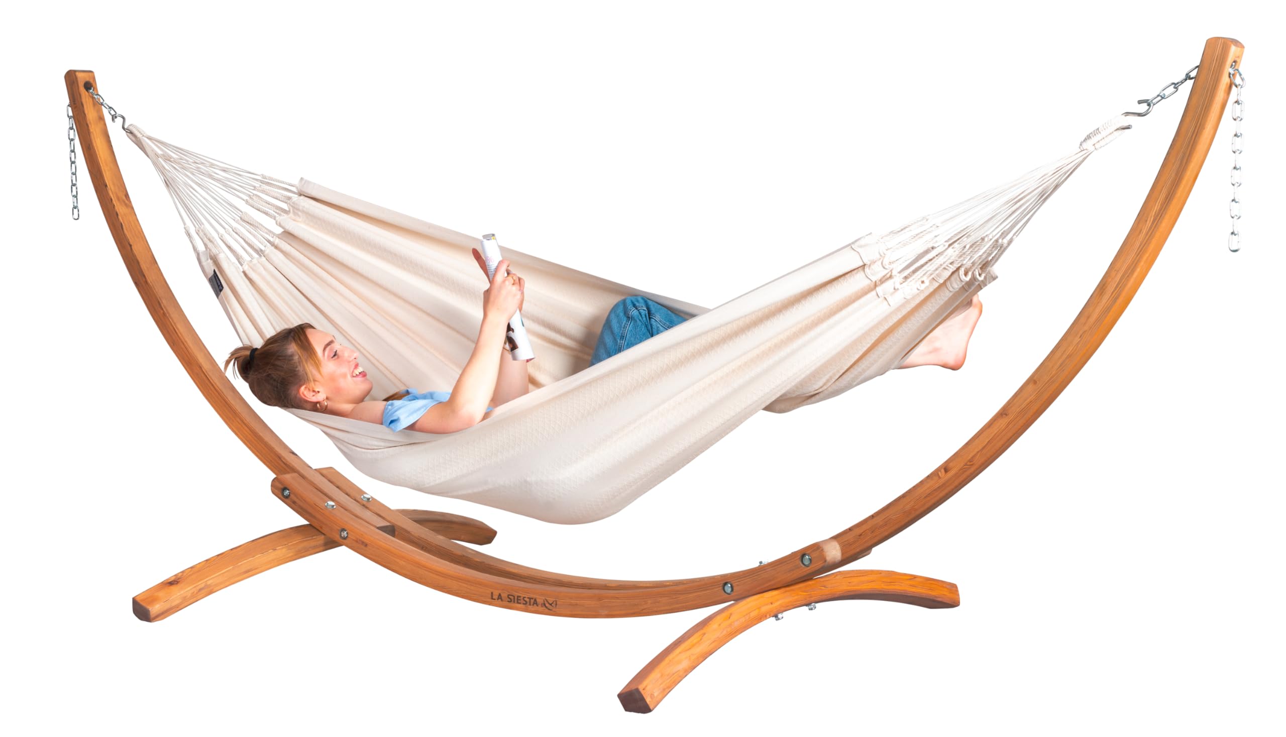 LA SIESTA® - Hängematten Gestell aus Holz für Indoor und Outdoor. Gestell aus FSC®-zertifiziertem Eukalyptus für Einzel-Hängematten (Maera Eukalyptus)