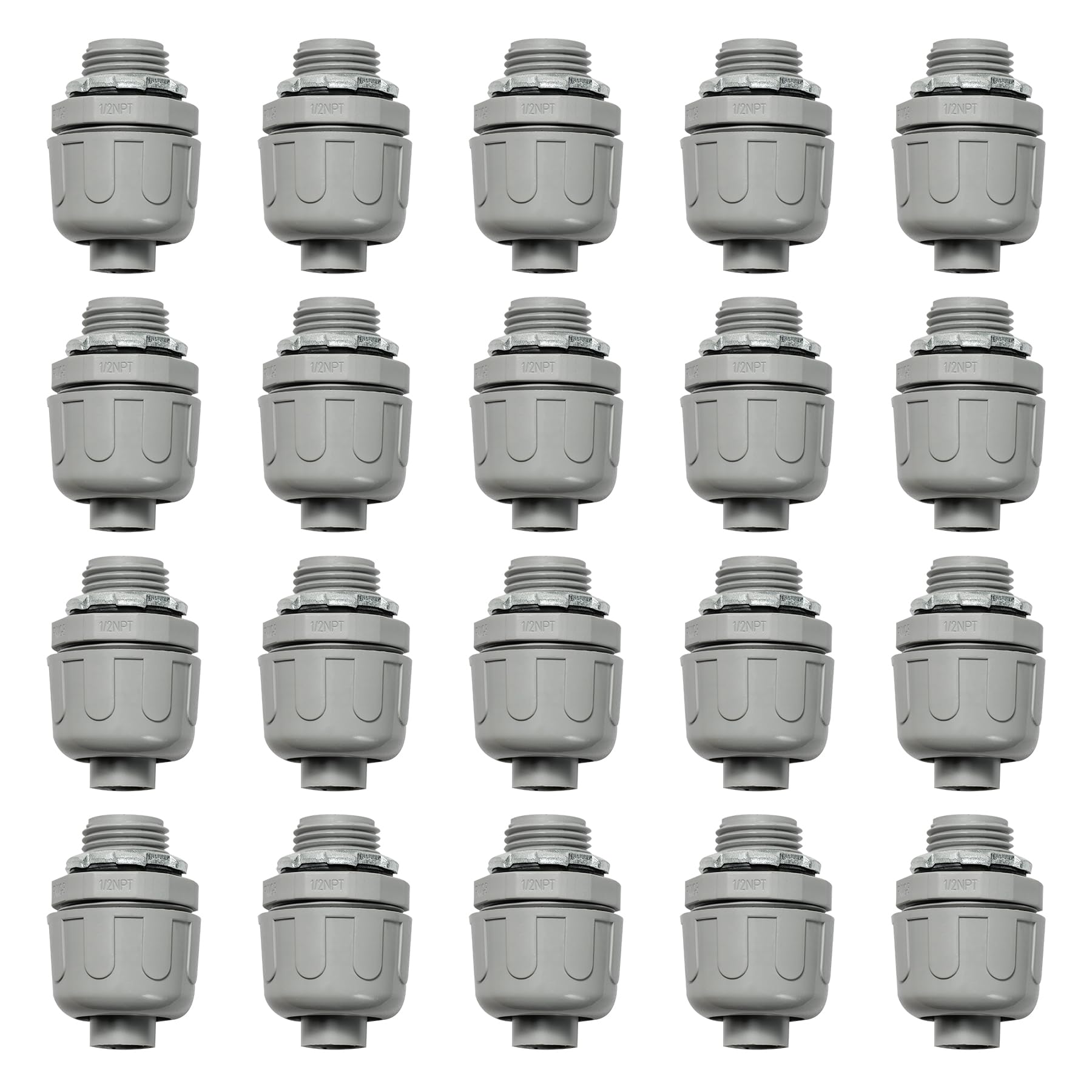 HDHAODA Conduit Connectors, 1/2 Inch Liquid Tight Connector NPT Non-Metallic for PVC Electrical Flexible Conduit Fittings, 180 Degree Straight, UL Listed for Home Outdoor Tubes Tools, Grey (20-Pack)