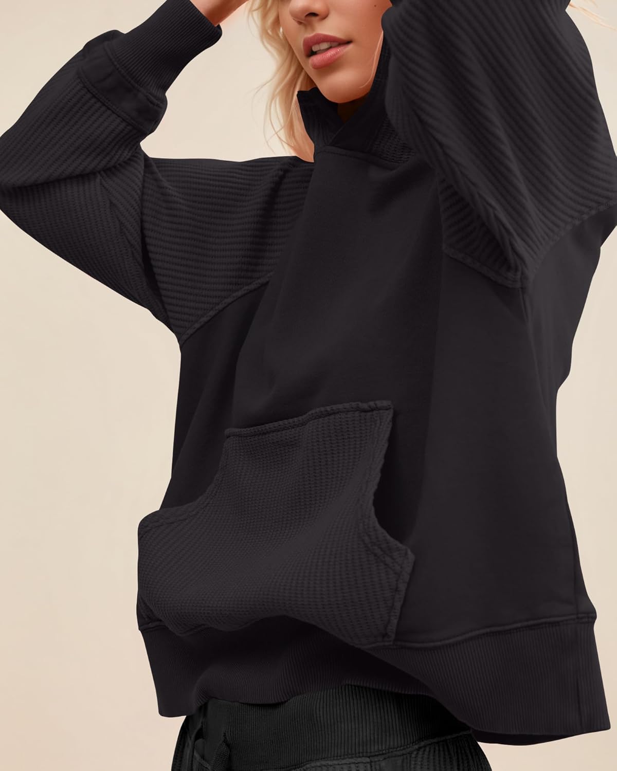 Gacaky Hoodies for Women Casual Oversized Waffle Sweatshirts Fall Fashion Pullover Tops Outfits Clothes - Image 3