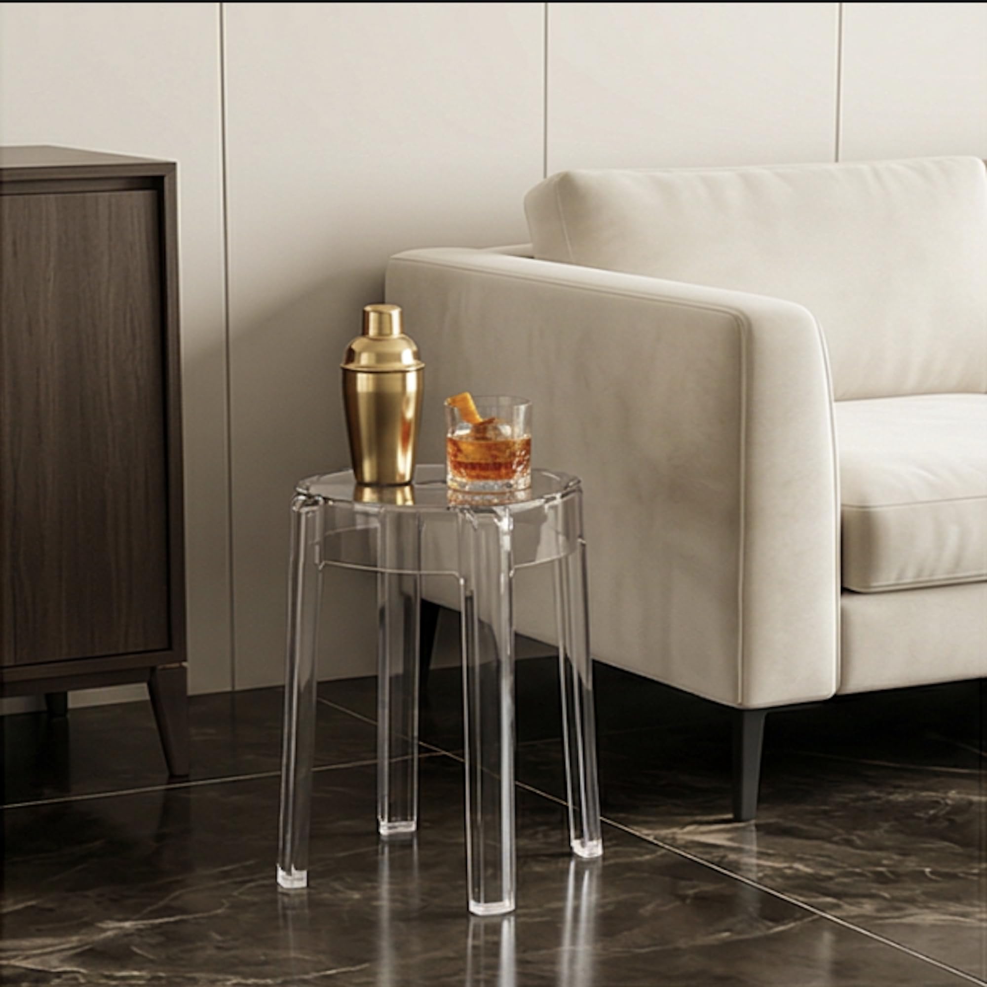 The Artment your artistic apartment Transparent Color Crystal Nest Stool, Acrylic Stackable Round Accent Stool, Modern Side Table for Living Room, Bedroom and Home & Office (Set of 1)-image-26