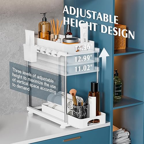 Miniatura 4 de VERIFOST Paquete de 2 organizadores y almacenamiento debajo del fregadero, organizador de gabinete de cocina de doble deslizamiento, organizador de